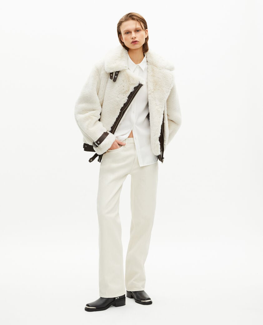 The Kooples FEMME WHITE blouson aviateur effet fourrure écru