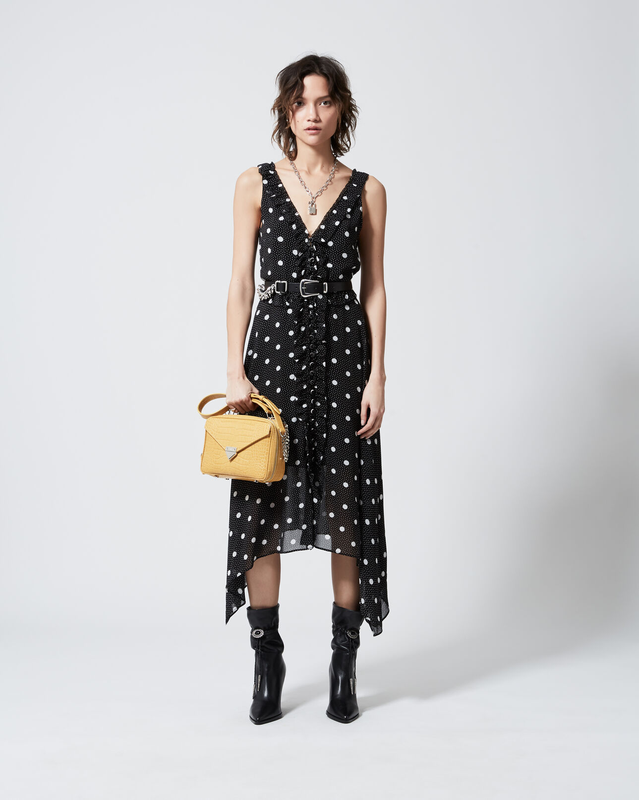 The Kooples FEMME BLACK-ECRU robe longue noire imprimée nœud