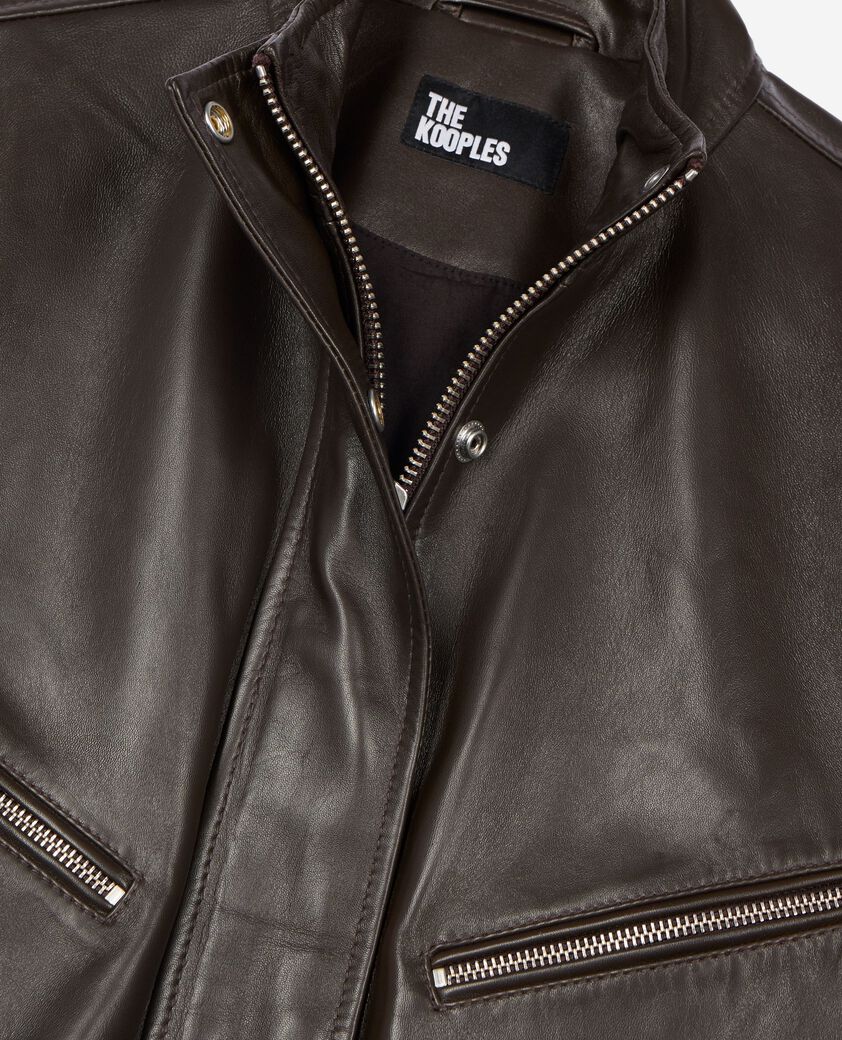 The Kooples FEMME CAFE blouson zipp&eacute; en cuir marron