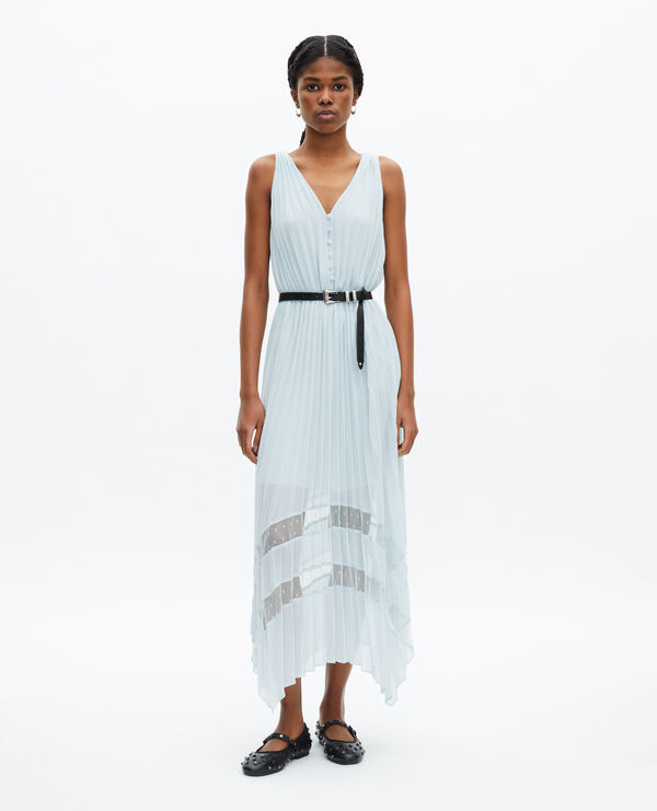 The Kooples WOMEN BABY BLUE light blue plumetis long pleated dress