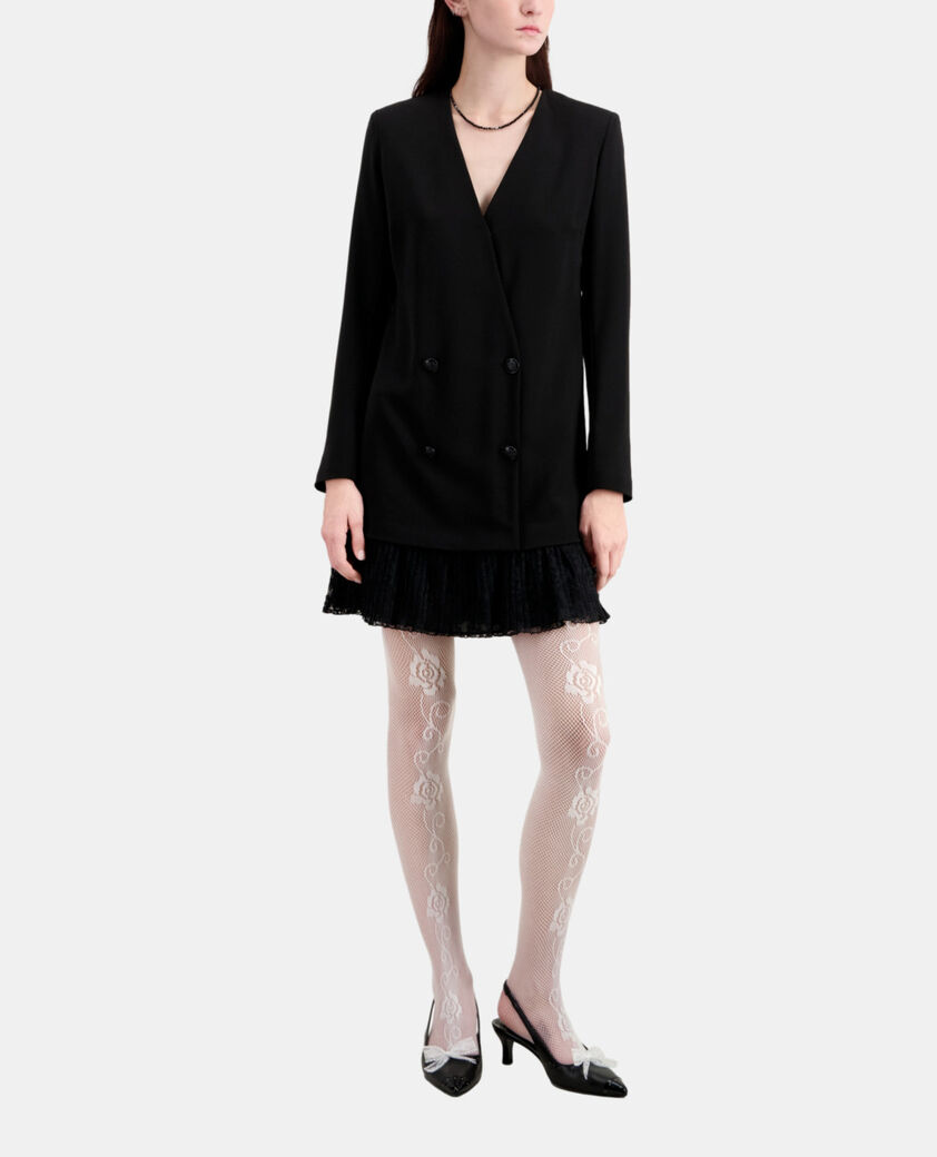 The Kooples FEMME BLACK robe courte noire effet tailleur en crêpe et dentelle