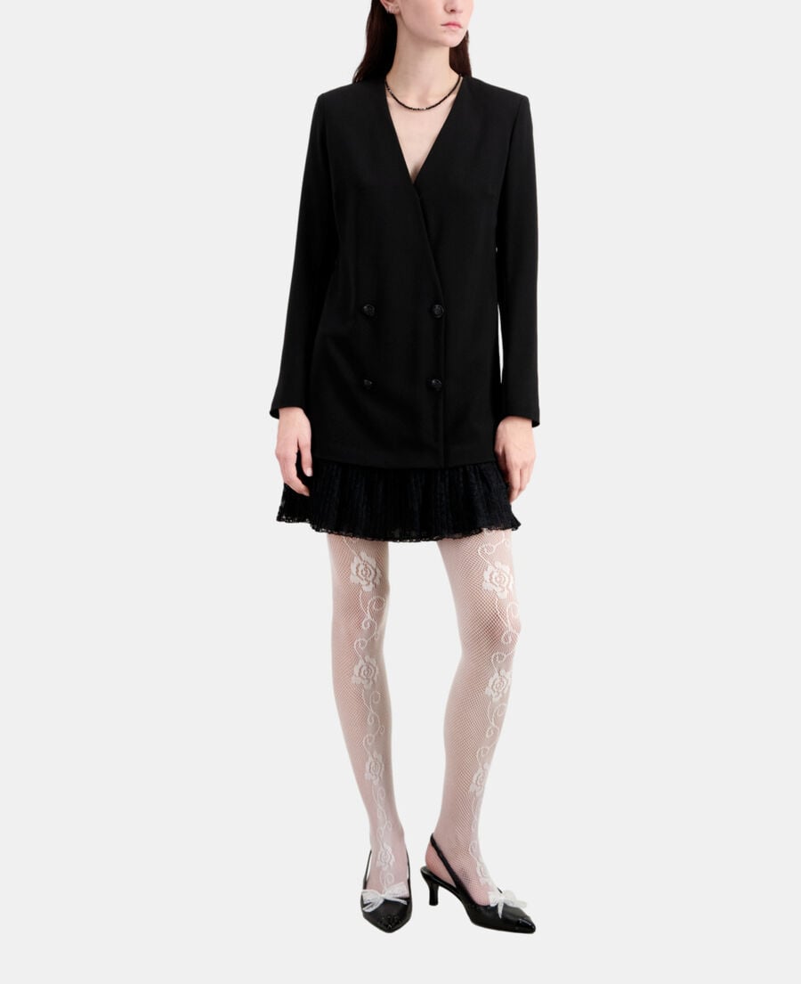 The Kooples FEMME BLACK robe courte noire effet tailleur en crêpe et dentelle