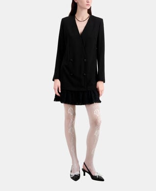 The Kooples FEMME BLACK robe courte noire effet tailleur en crêpe et dentelle