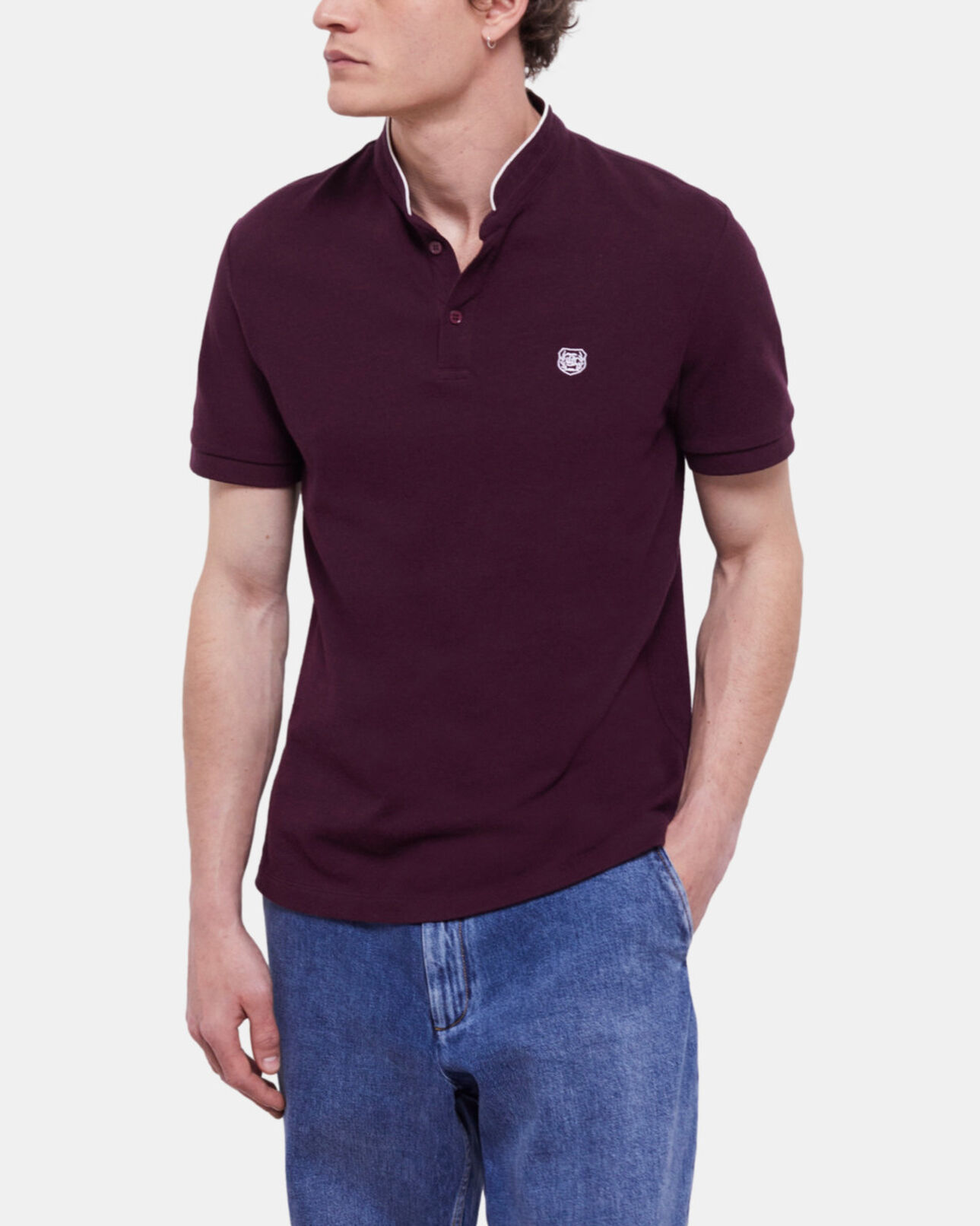 The Kooples HERREN BORDEAUX rotes poloshirt mit offizierskragen