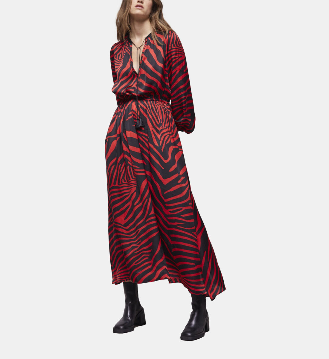 Long red printed dress The Kooples US