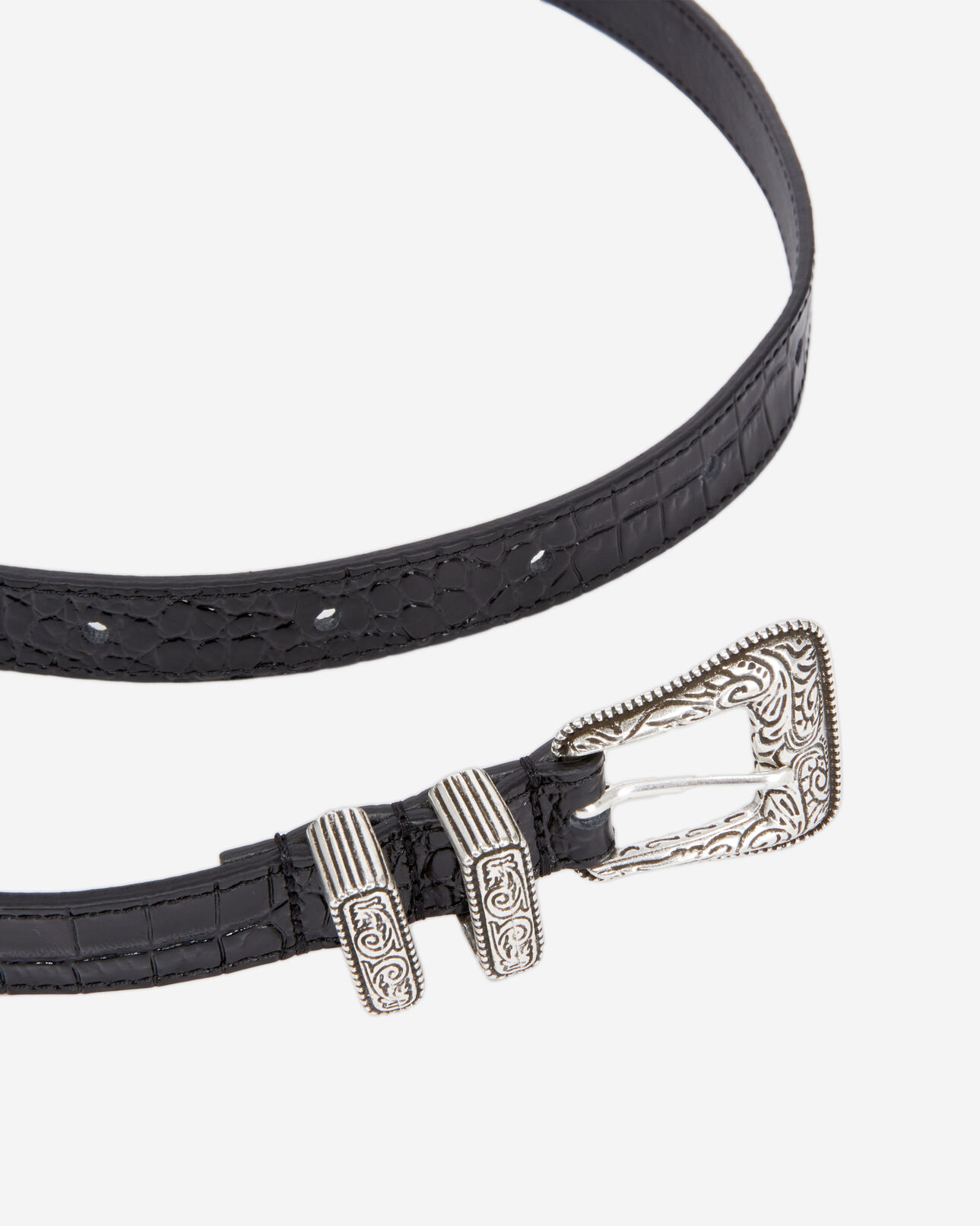 The Kooples FEMME BLACK ceinture en cuir noir effet crocodile avec boucle western