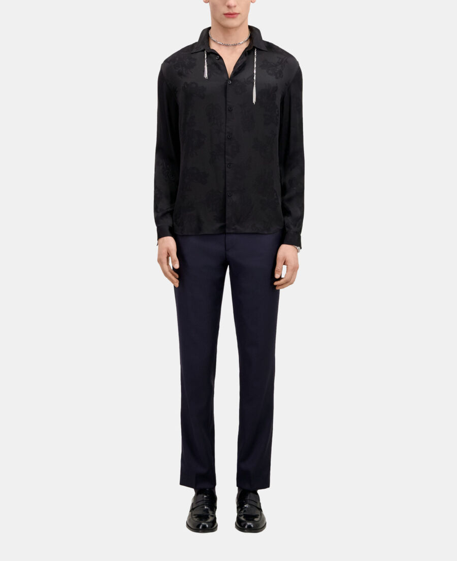 chemise jacquard noire à fleurs