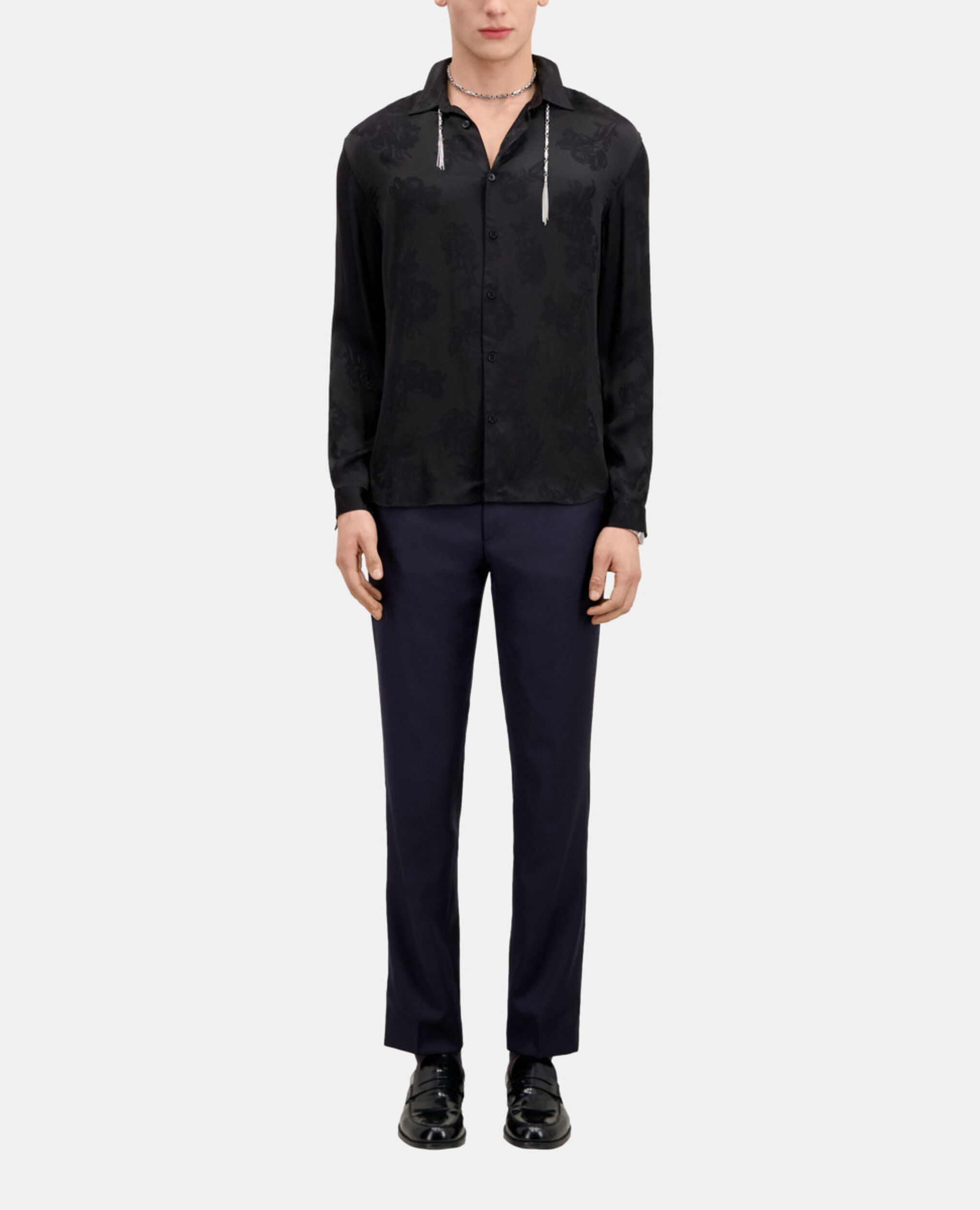 Chemise jacquard noire à fleurs, BLACK, hi-res image number null