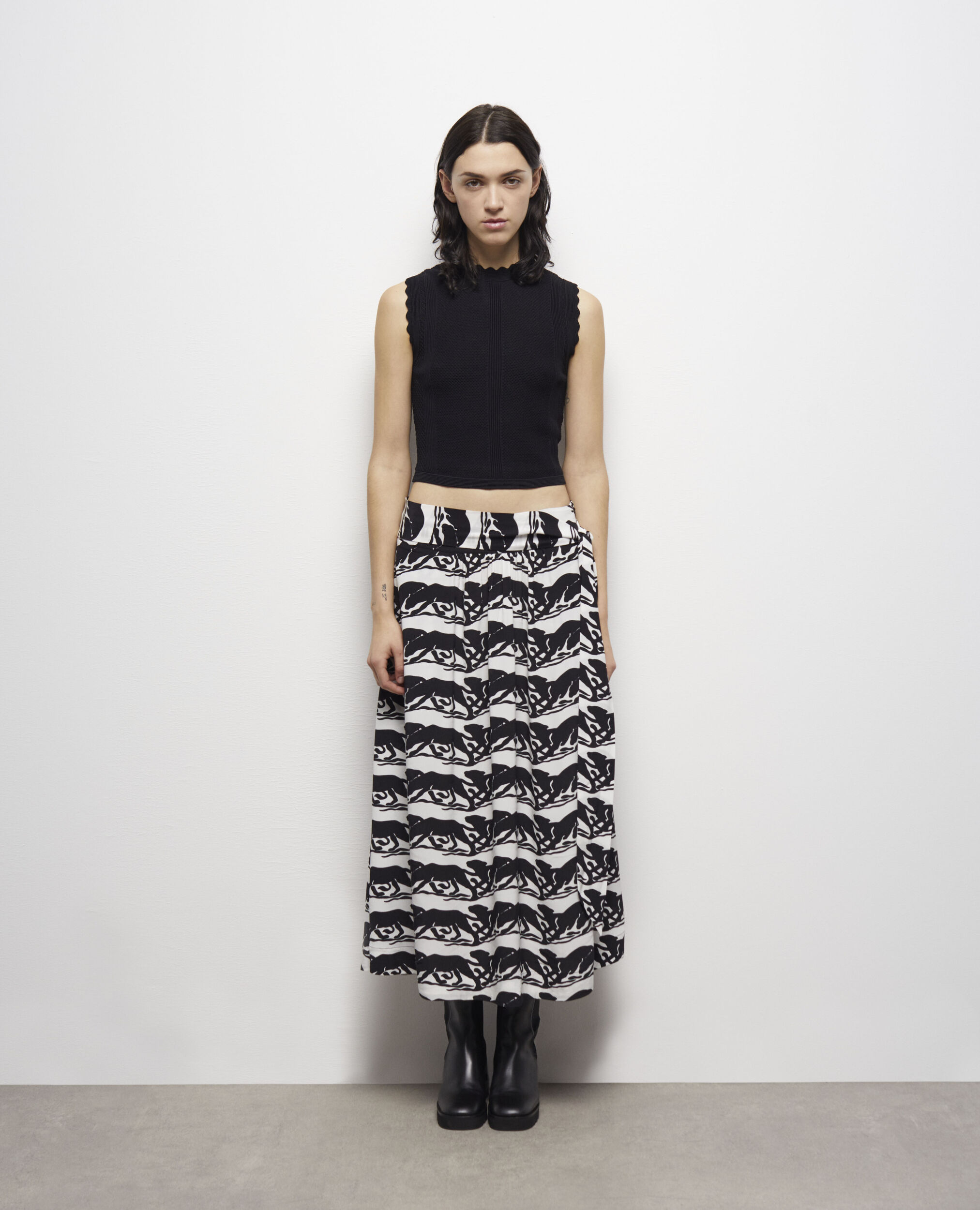 Long printed skirt, BLACK / WHITE, hi-res image number null