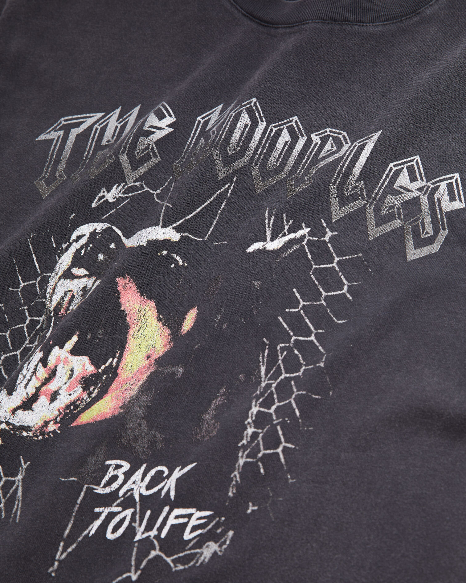 Schwarzes T-Shirt Damen mit Barking-Dog-Siebdruck, BLACK WASHED, hi-res image number null