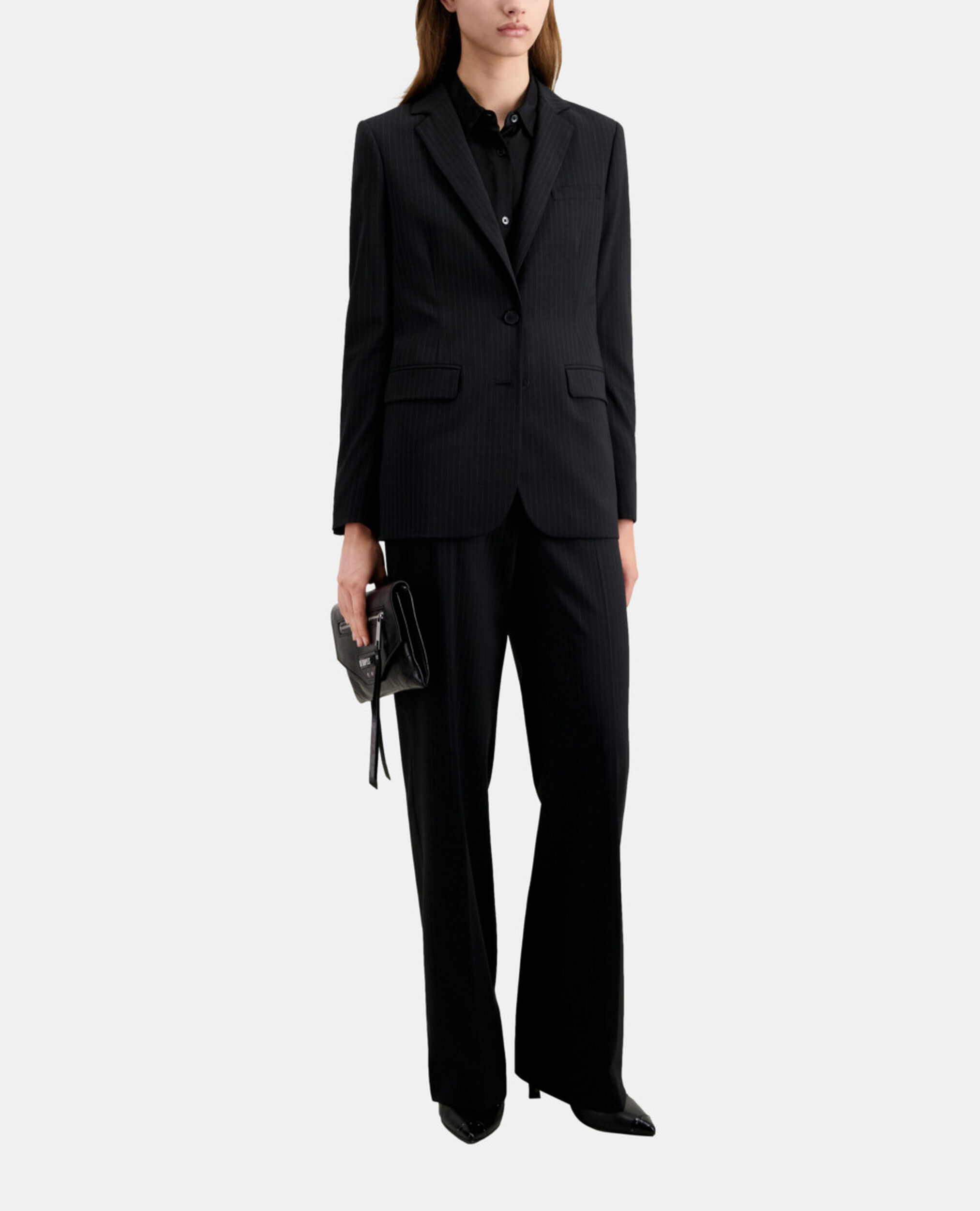 Black striped wool-blend suit jacket, BLACK WHITE, hi-res image number null
