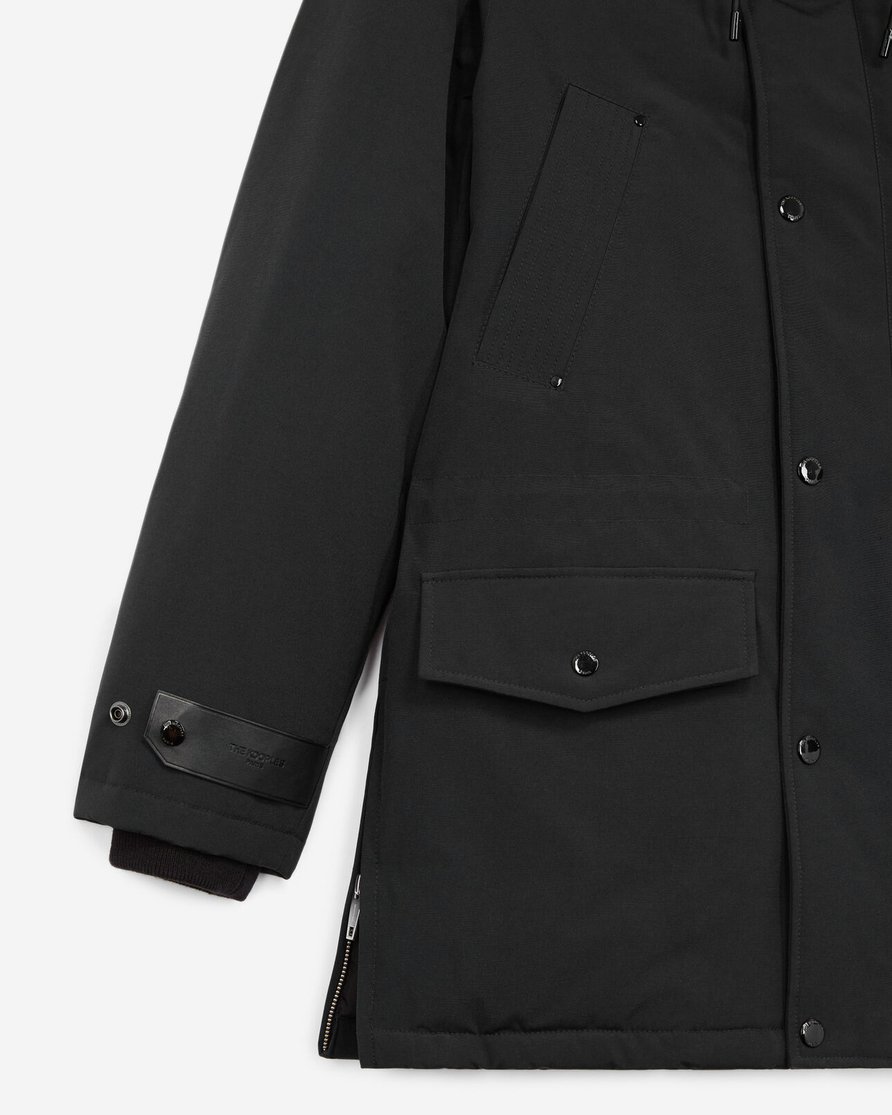 The Kooples HOMBRE BLACK parka negra larga detalle piel