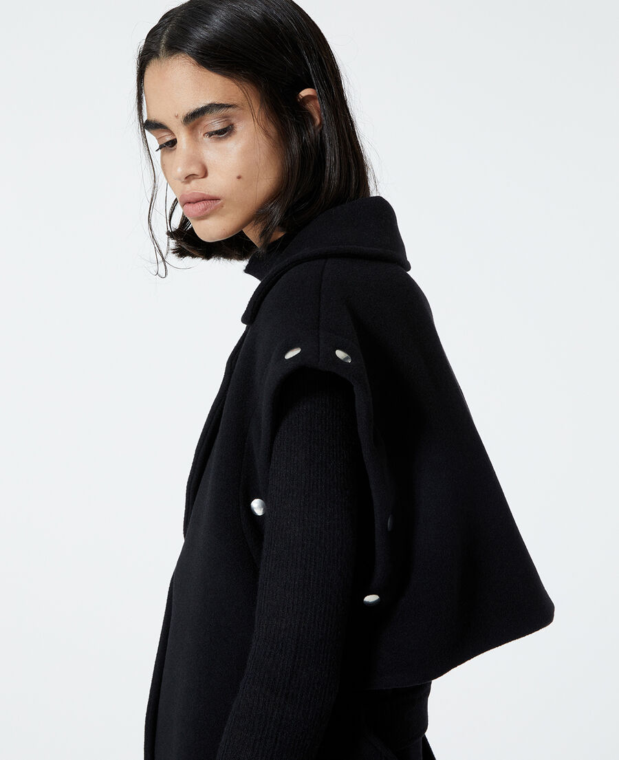 Long black wool coat with press studs The Kooples