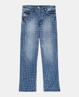 The Kooples MEN BLUE BLEACHED / NAVY blue wide leg studded jeans