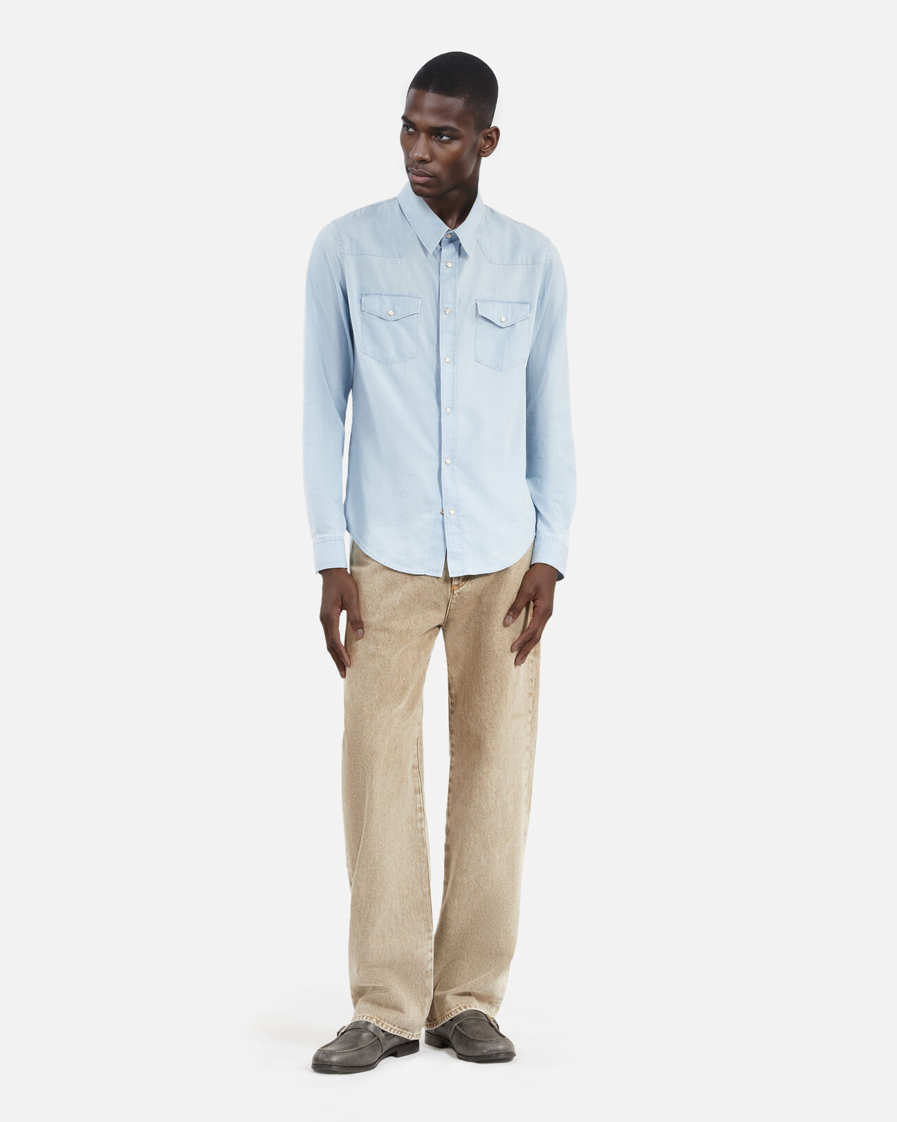 The Kooples HOMME BLUE BEIGE chemise en denim bleu