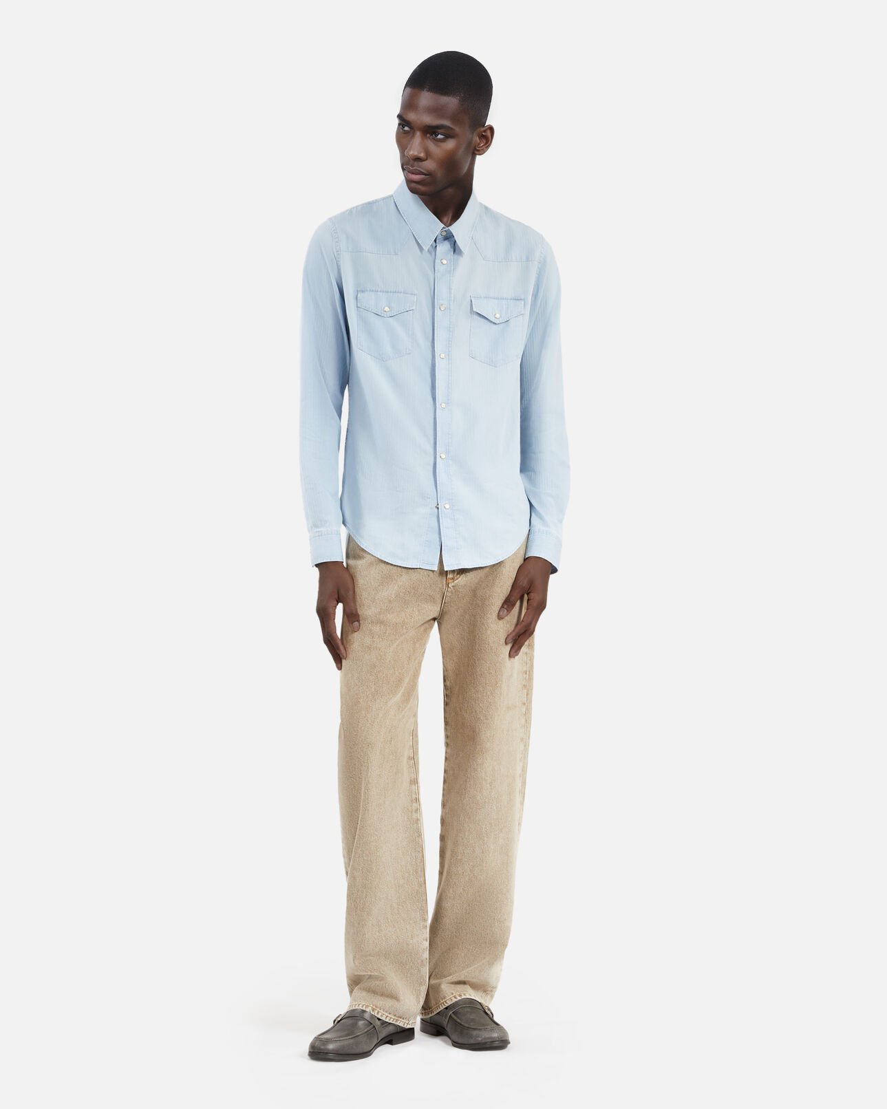 The Kooples HOMBRE BLUE BEIGE camisa vaquera azul