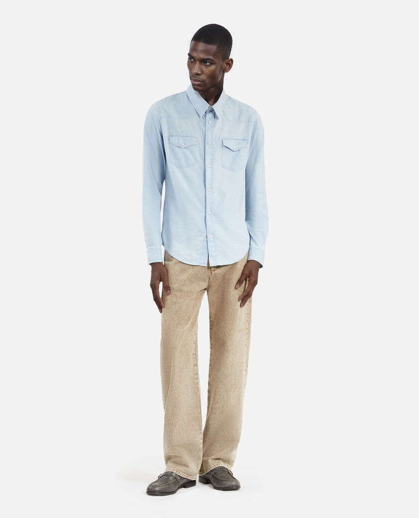 The Kooples MEN BLUE BEIGE blue denim shirt