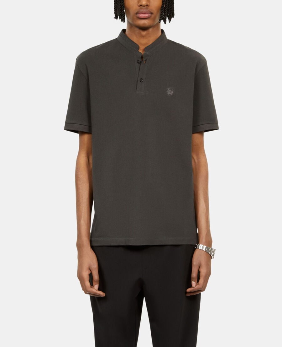 The Kooples HOMME BLACK-ORANGE polo en coton piqué gris foncé