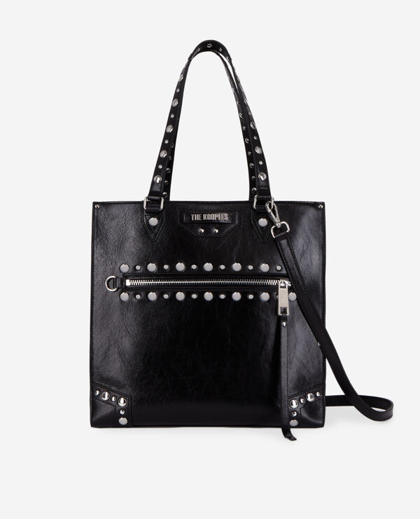 jill black leather shopping bag with studs