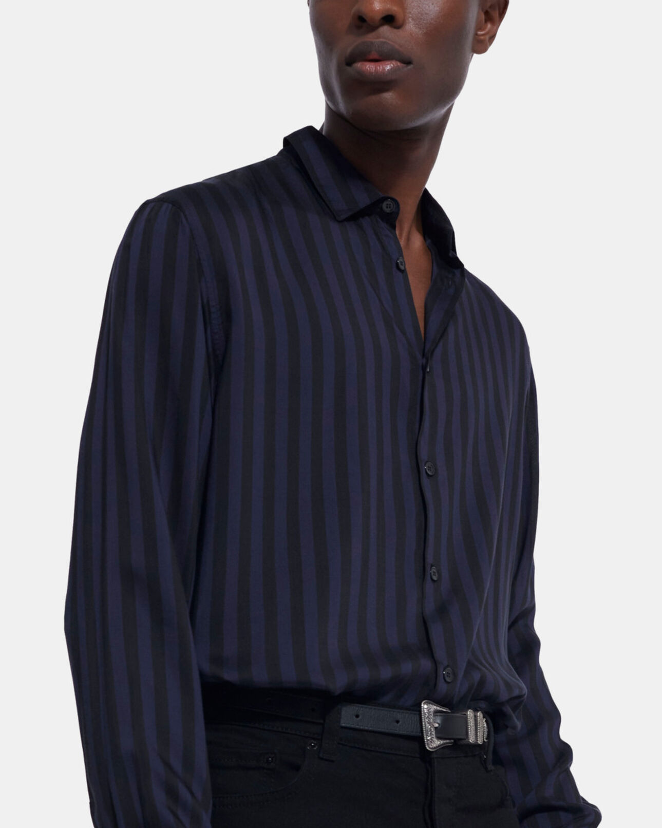 The Kooples MEN NAVY / BLACK striped shirt with classic collar