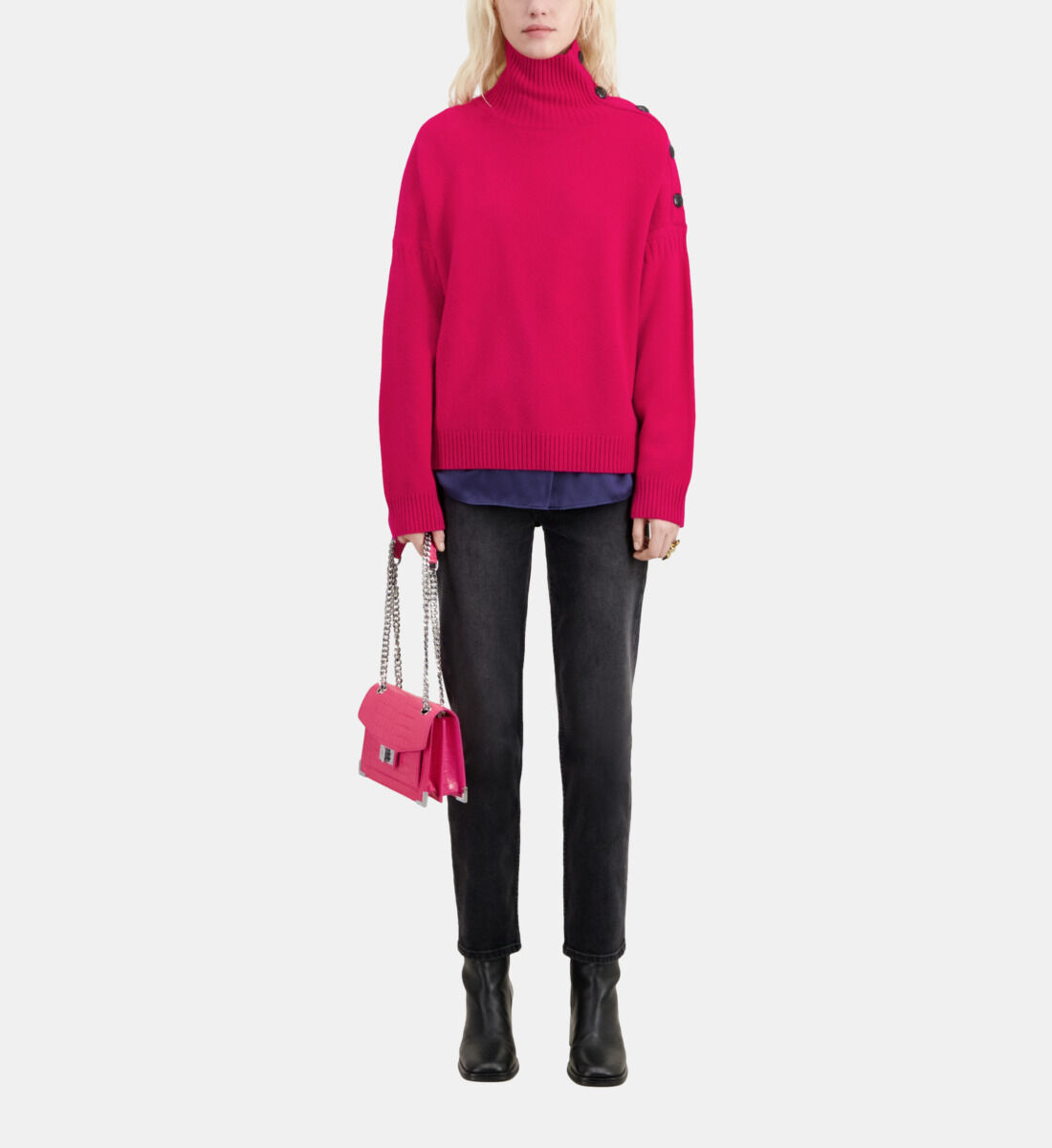 Fuchsia wool and cashmere sweater with buttons The Kooples