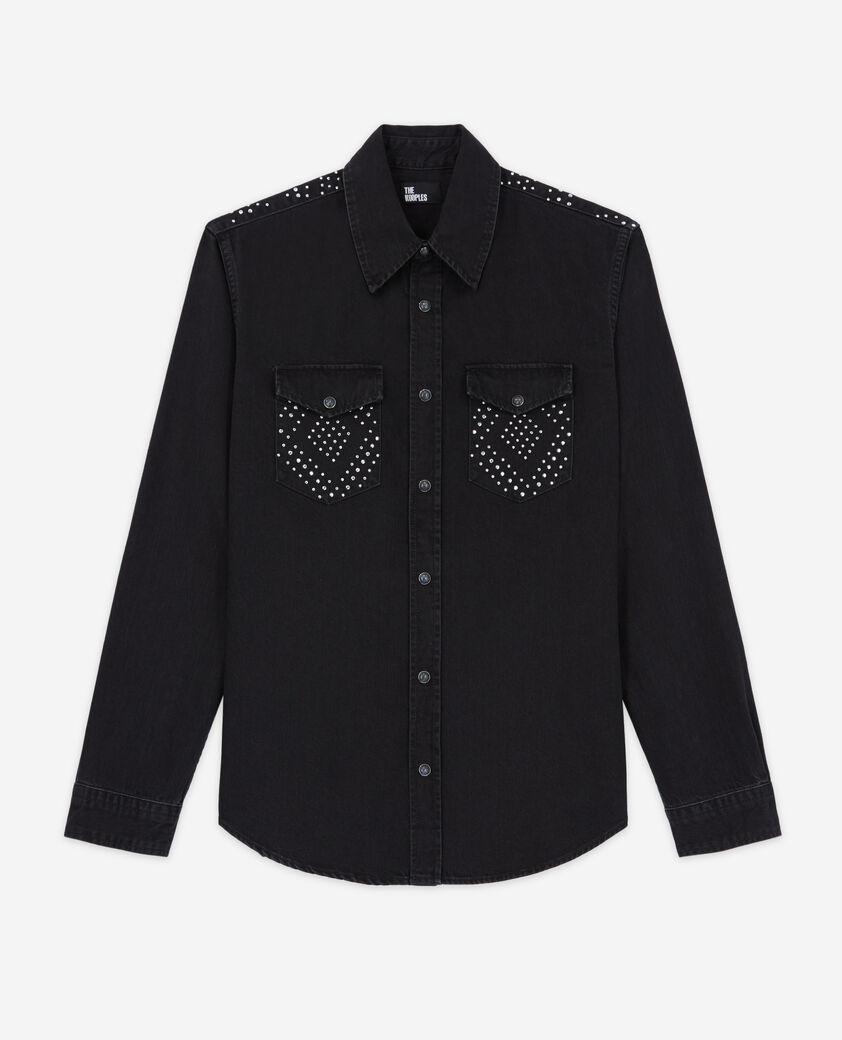 The Kooples WOMEN BLACK WASHED black shirt with stud details
