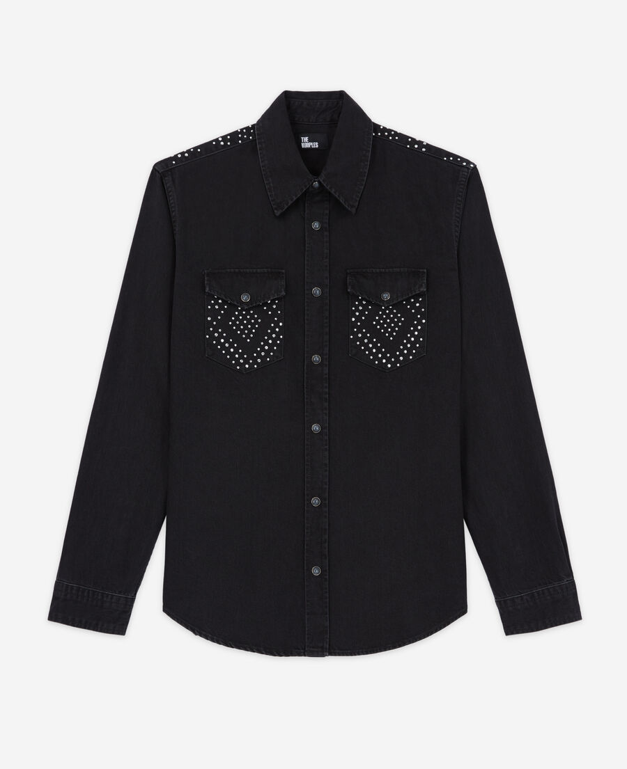 The Kooples WOMEN BLACK WASHED black shirt with stud details