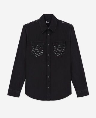The Kooples WOMEN BLACK WASHED black shirt with stud details