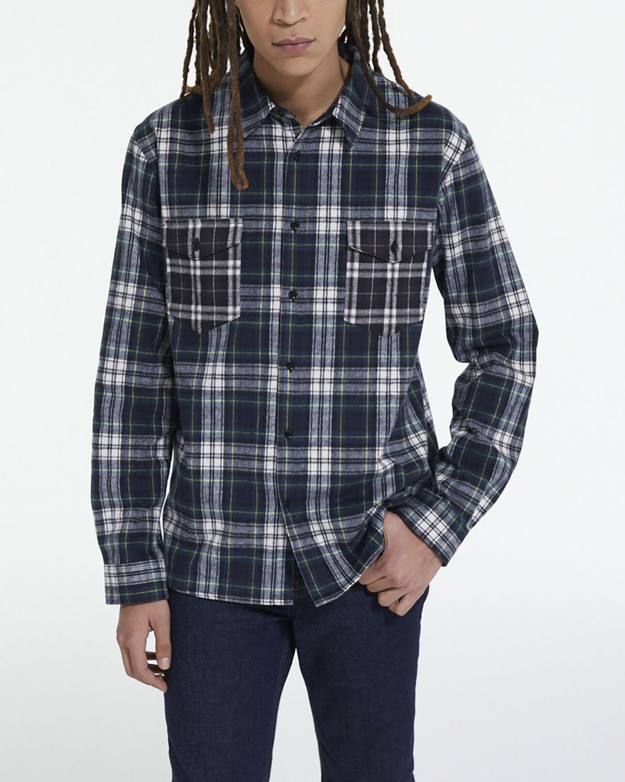 The Kooples HOMME BOTTLE GREEN chemise col classique à carreaux