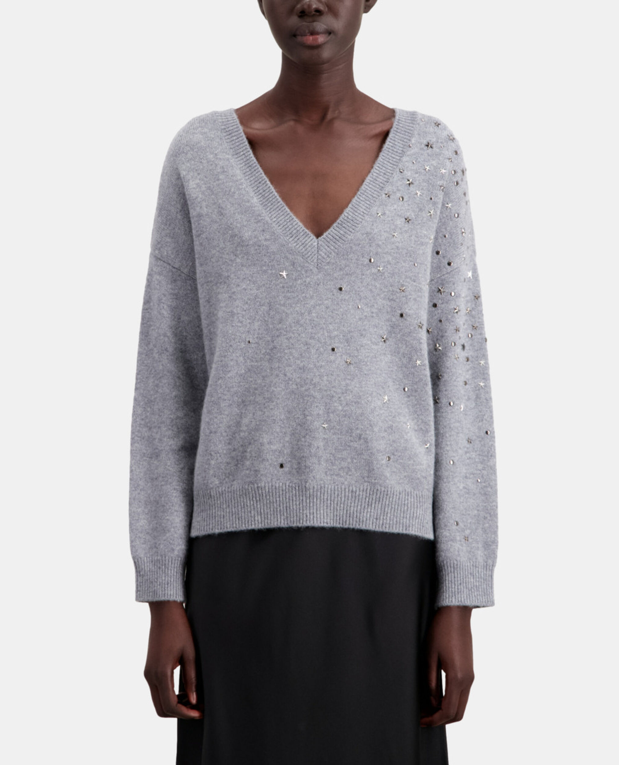Grauer Pullover mit Sternenmotiv, MIDDLE GREY MEL, hi-res image number null