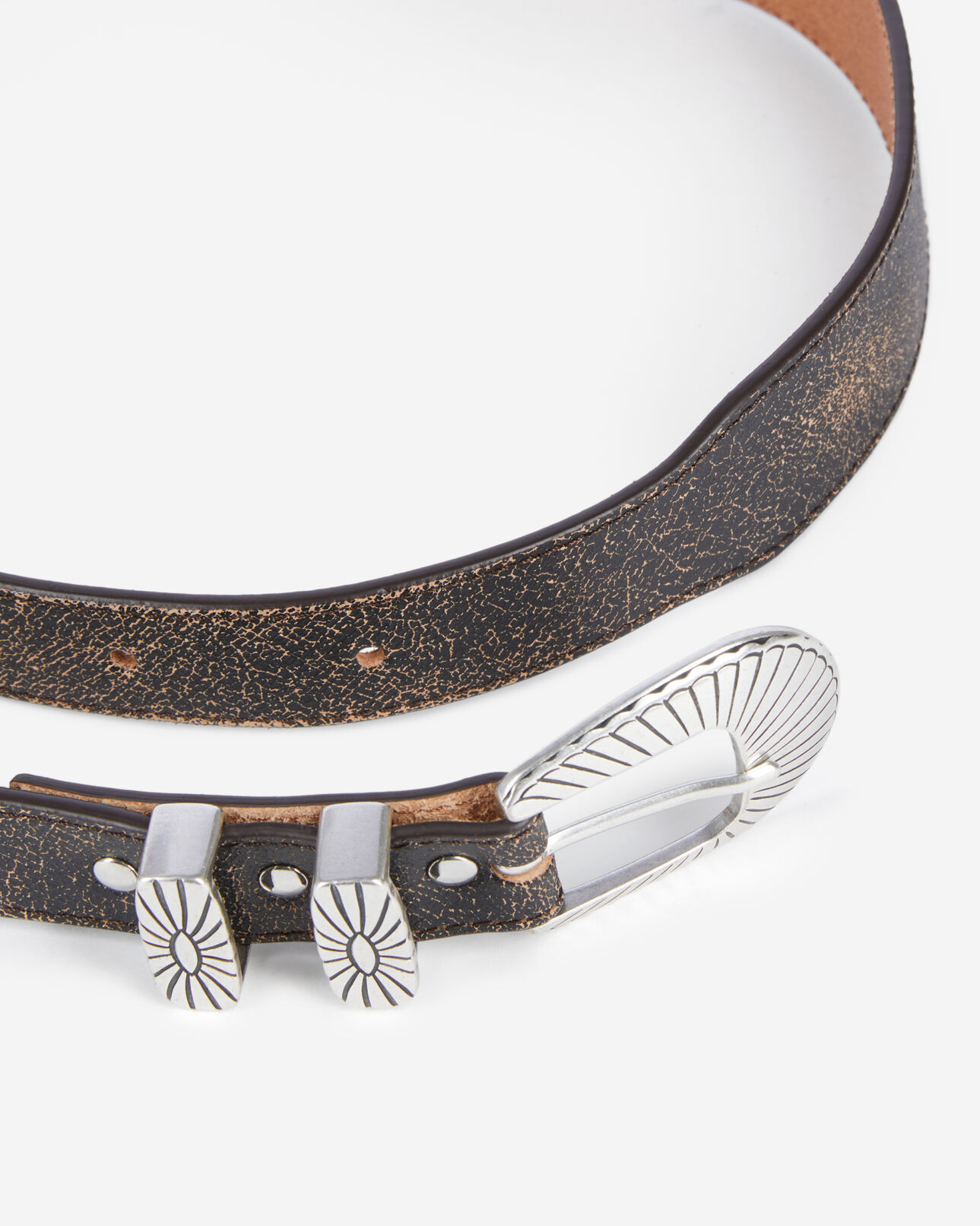 The Kooples FEMME BROWN ceinture fine en cuir marron