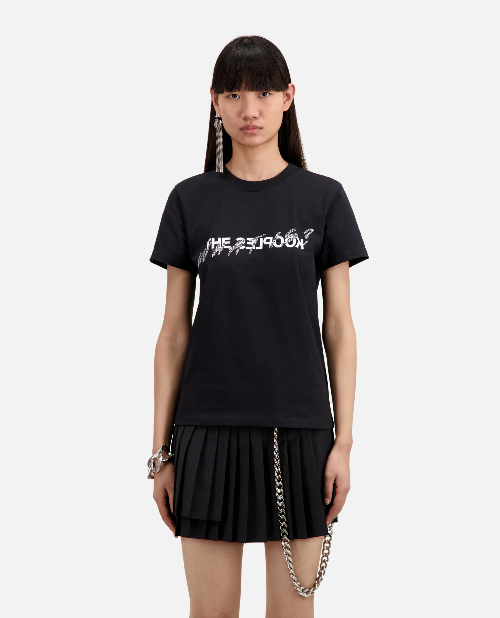 Black What is T-shirt with rhinestones, BLACK, hi-res image number null