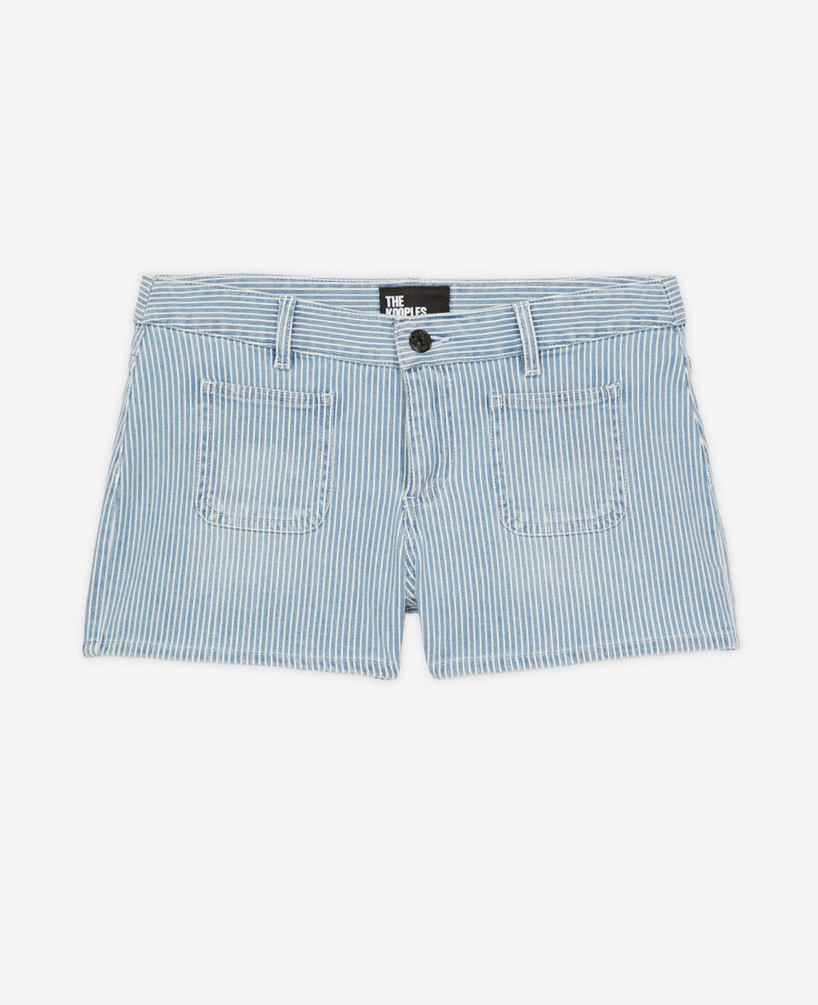 short en jean à rayures bleues et blanches