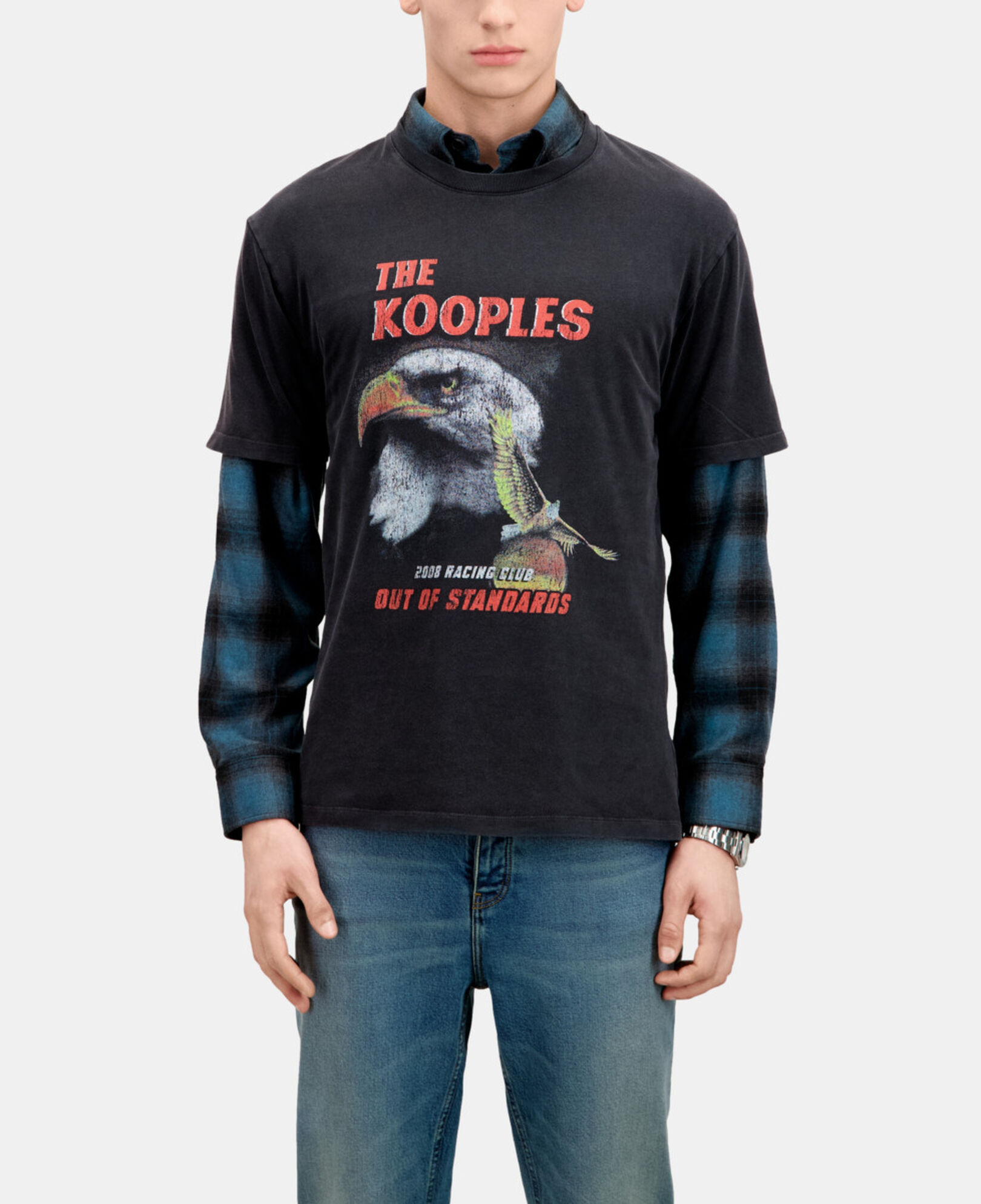 The Kooples HERREN BLACK WASHED schwarzes t-shirt mit „eagle“-siebdruck