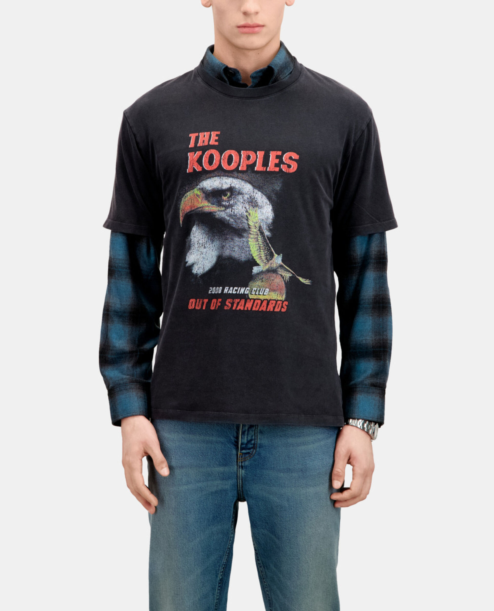 Schwarzes T-Shirt mit „Eagle“-Siebdruck, BLACK WASHED, hi-res image number null