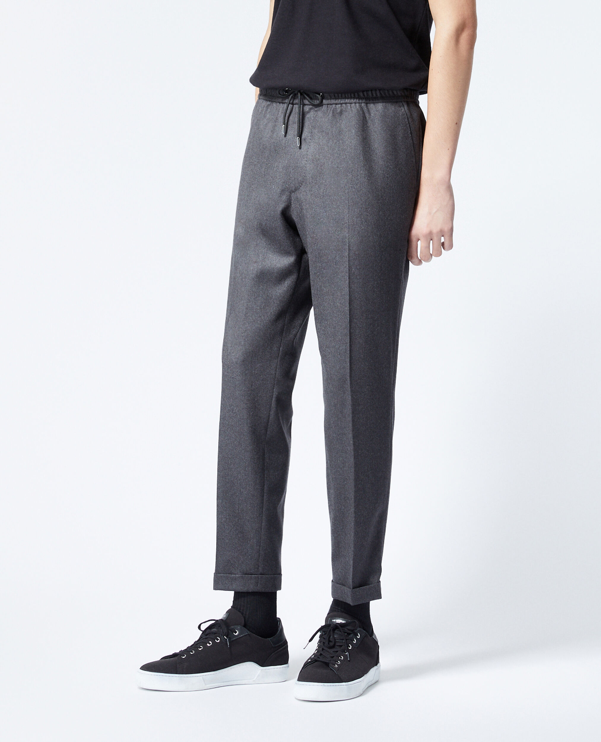 Pantalon laine gris à élastique, DARK GREY, hi-res image number null