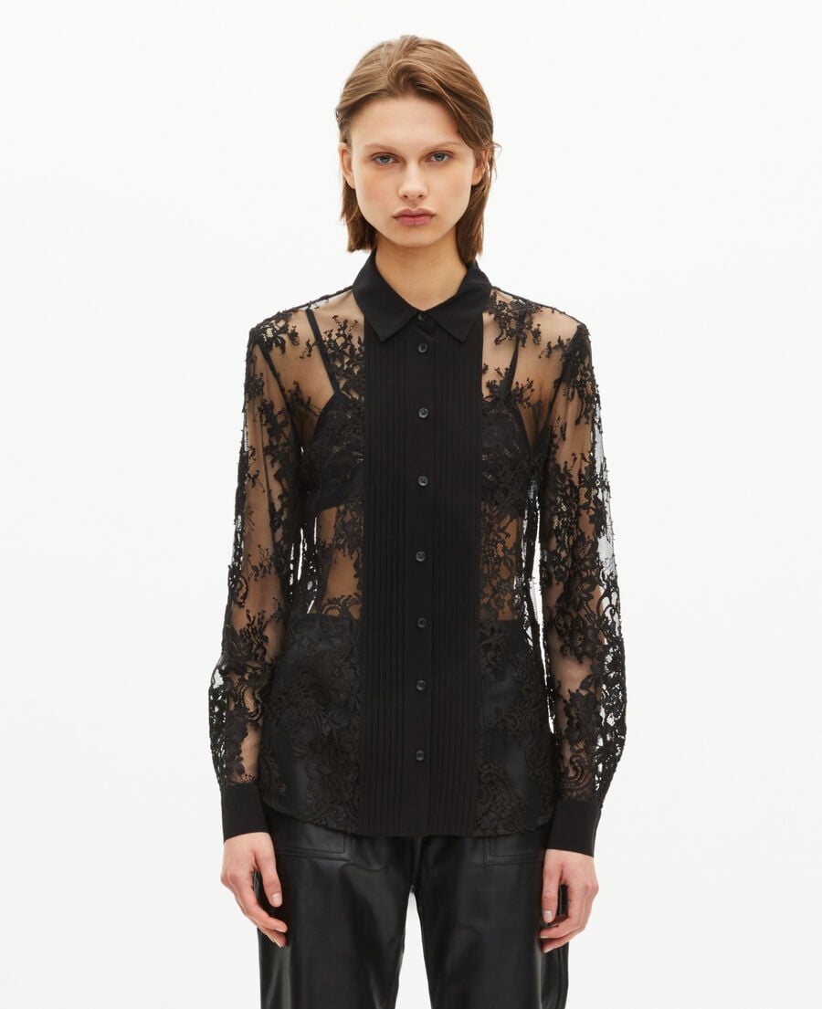 The Kooples FEMME BLACK chemise transparente en dentelle noire