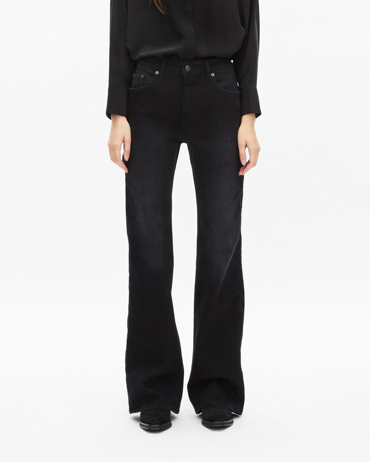The Kooples WOMEN BLACK WASHED black flare jeans