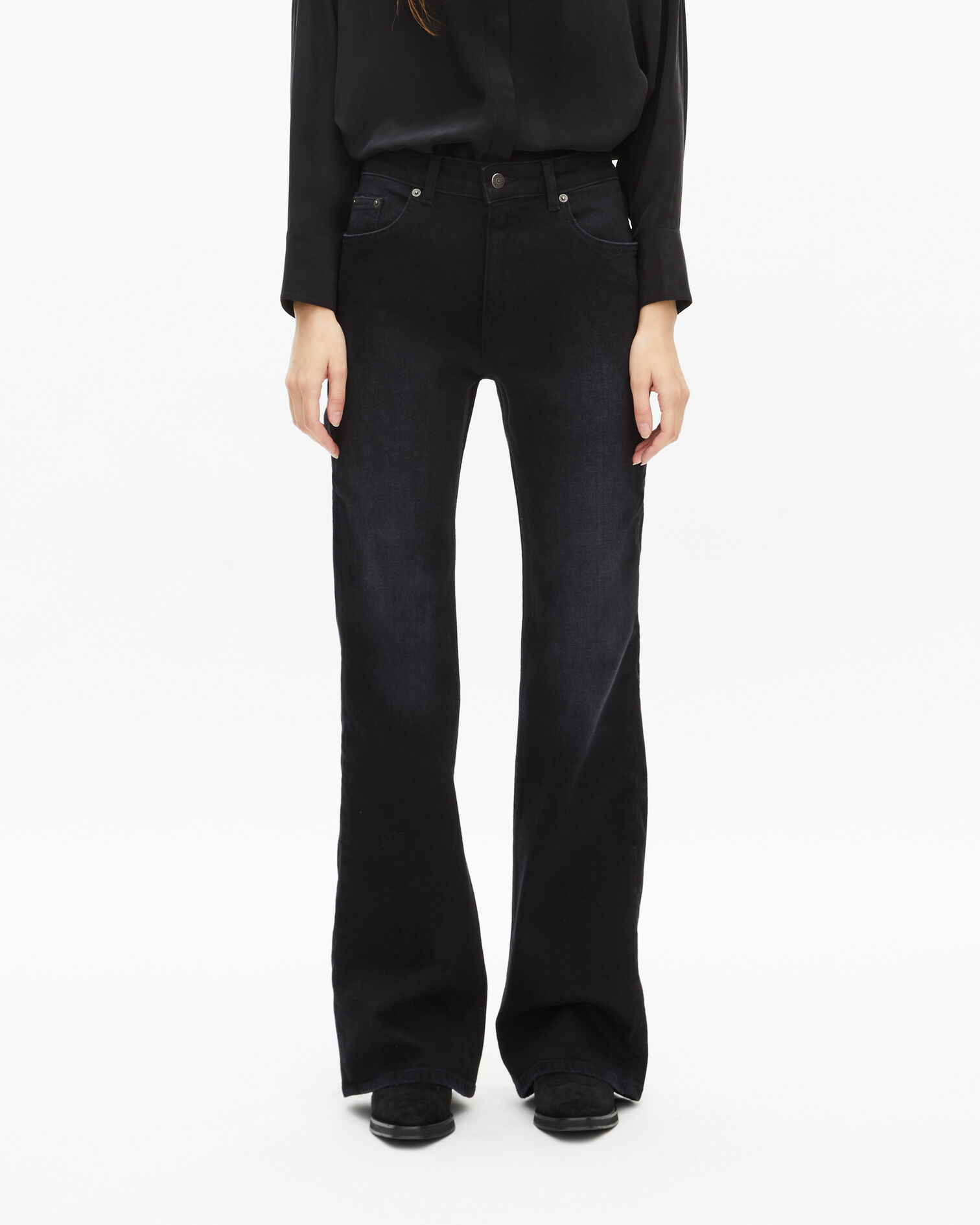 Black flare jeans, BLACK WASHED, hi-res image number null