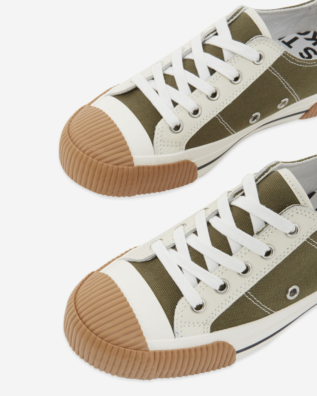 The Kooples MIXTE KAKI baskets basses kaki toile détails cuir