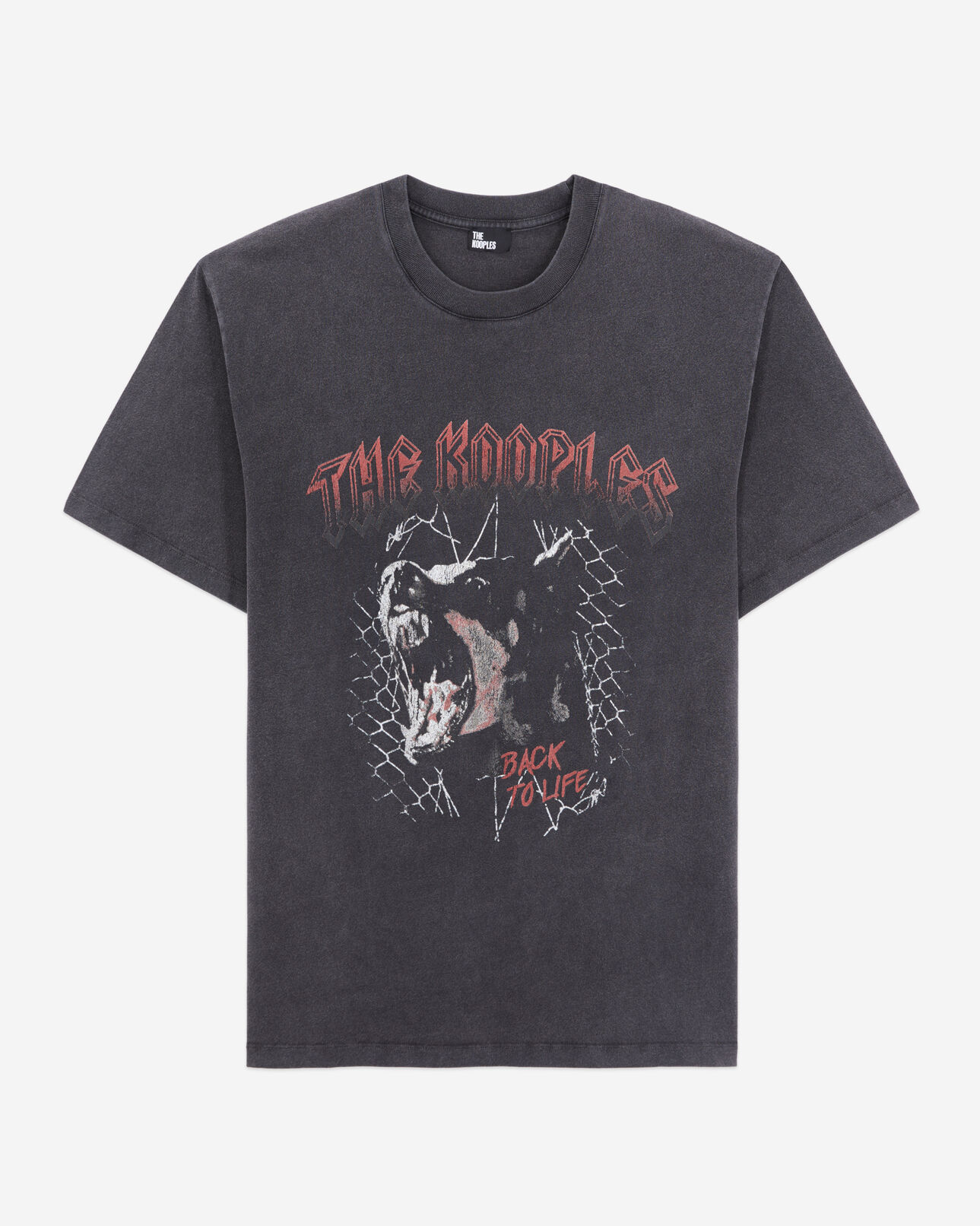 The Kooples MEN BLACK WASHED men's black t-shirt with barking dog serigraphy