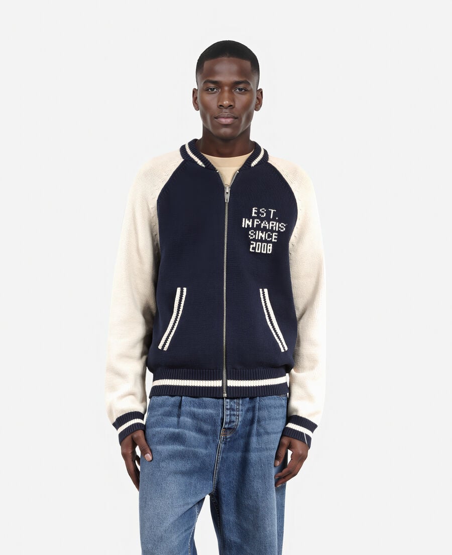 The Kooples H DARK NAVY-ECRU navy and ecru teddy cardigan