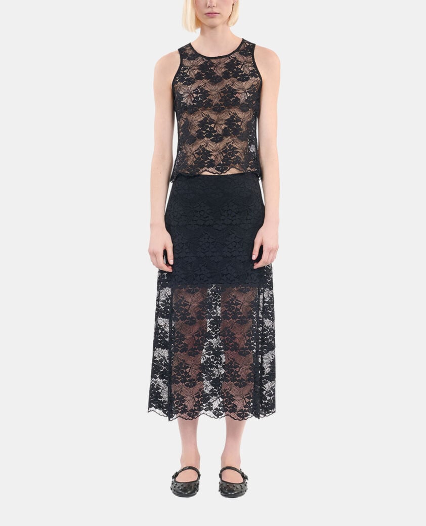 The Kooples FEMME BLACK jupe longue en dentelle noire