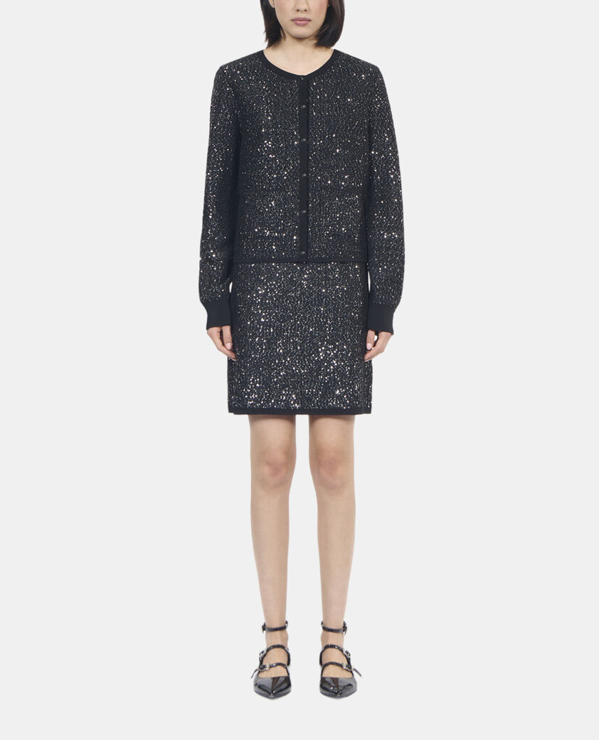 The Kooples FEMME BLACK cardigan à sequins en maille noire