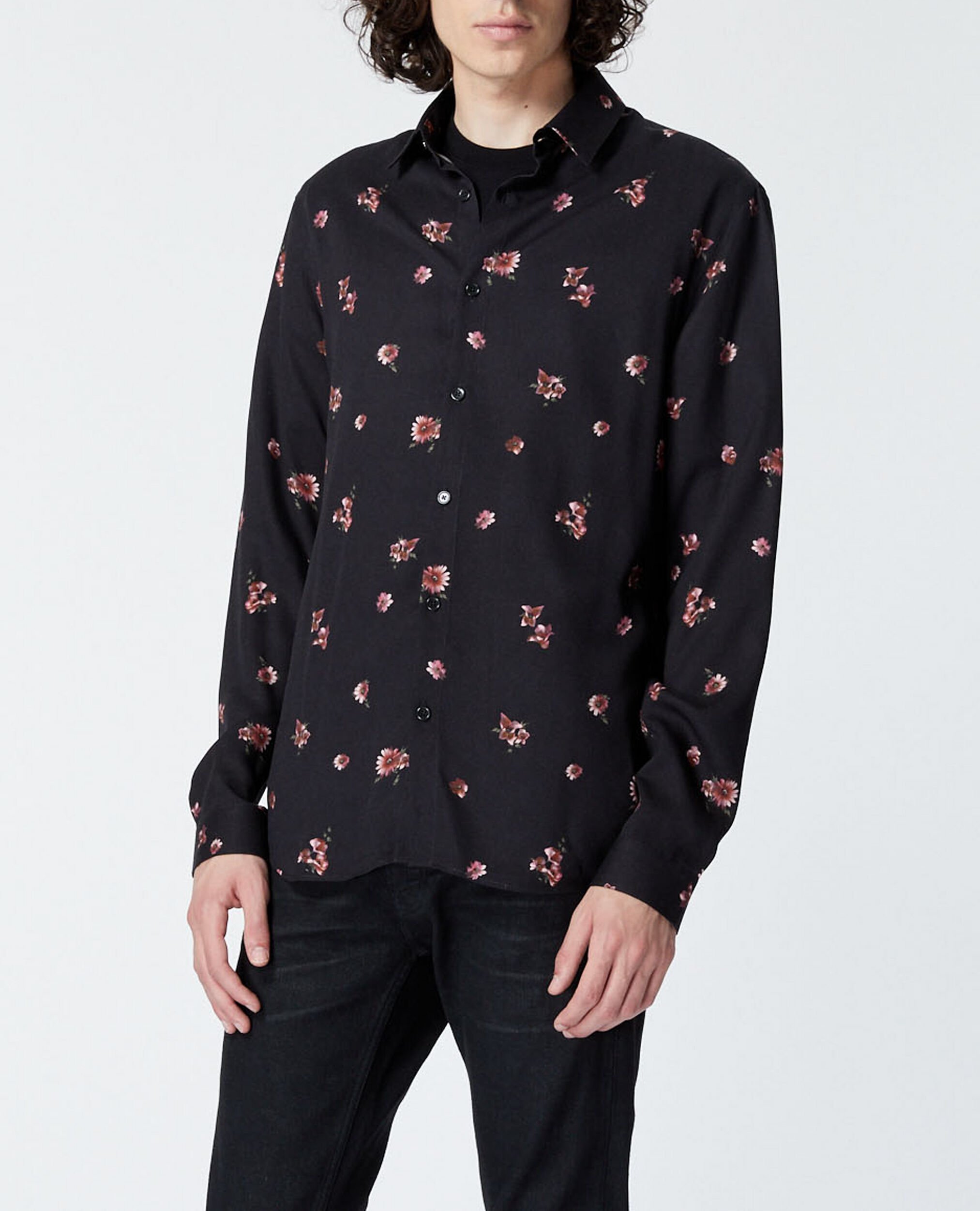 Chemise noire imprimée col classique, BLACK / PINK, hi-res image number null