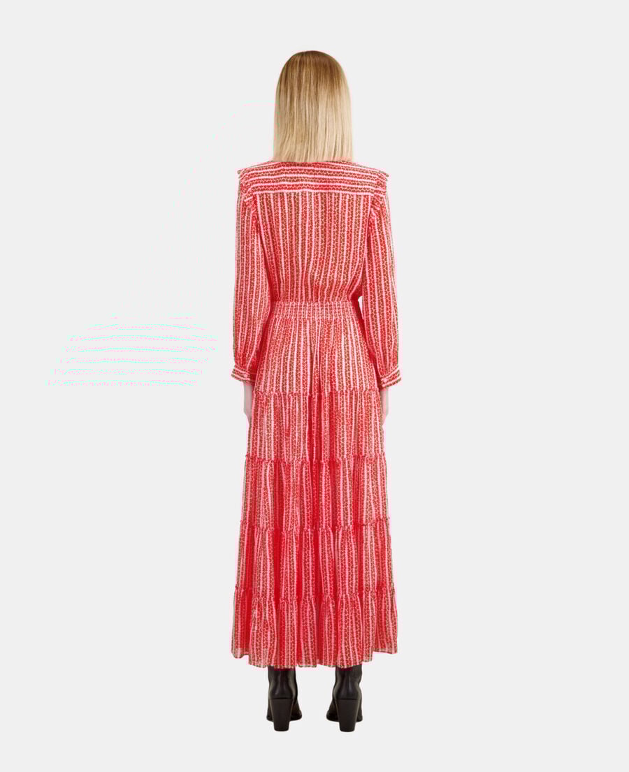The Kooples F RED WHITE long printed dress with ruffles