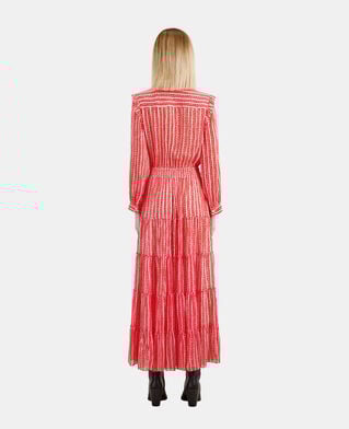 The Kooples F RED WHITE long printed dress with ruffles