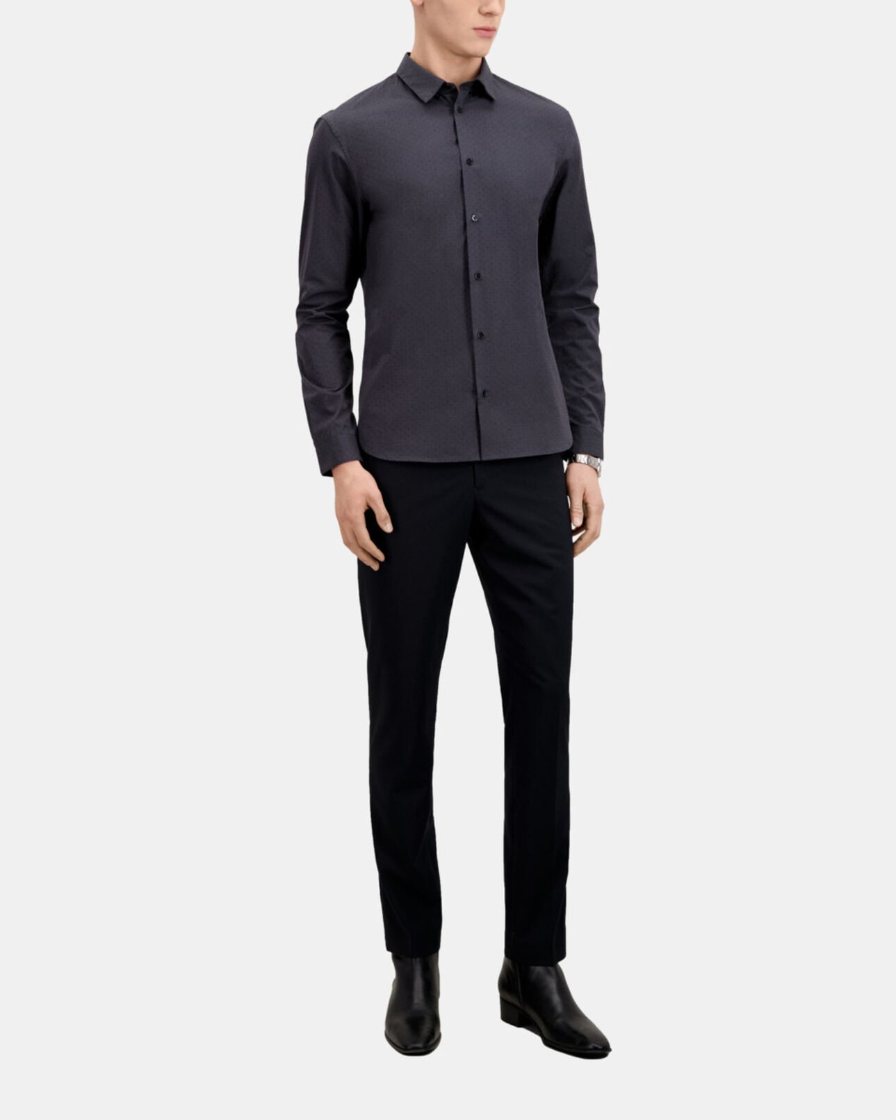 The Kooples MEN BLACK charcoal gray shirt with micro patterns