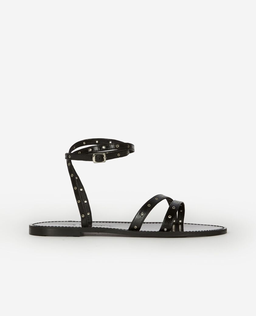 The Kooples WOMEN BLACK black leather flat sandals with eyelets