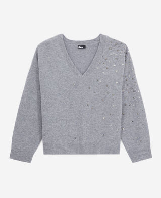 The Kooples F MIDDLE GREY MEL grey sweater in cashmere-blend with stars
